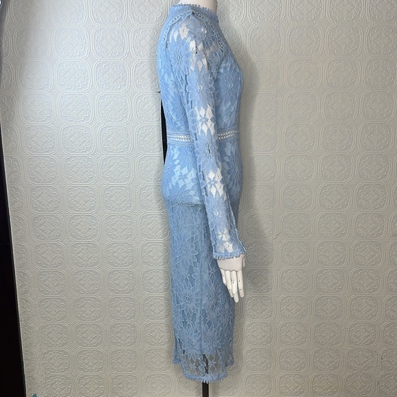 PrettyLittleThing | Dusty Blue Long Sleeve Lace Bodycon Dress - Picture 7 of 17